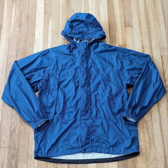 L.L. BEAN Men's Blue Hooded Rain Jacket